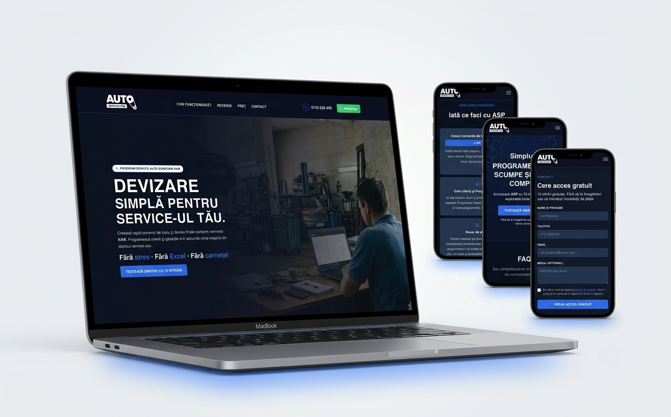 AutoService Pro — website mock-up across laptop and mobile devices