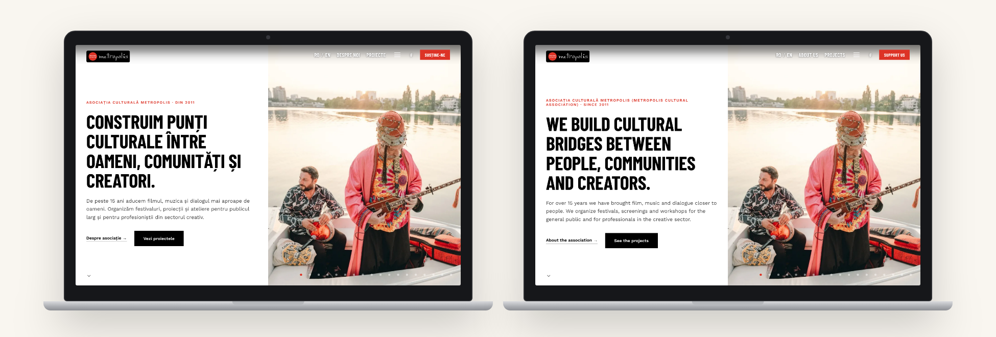 Asociația Culturală Metropolis homepage in Romanian and English