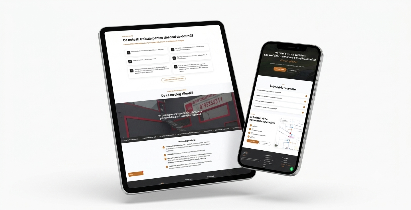 Autonord Garage — required documents, benefits and contact mock-up on tablet and phone