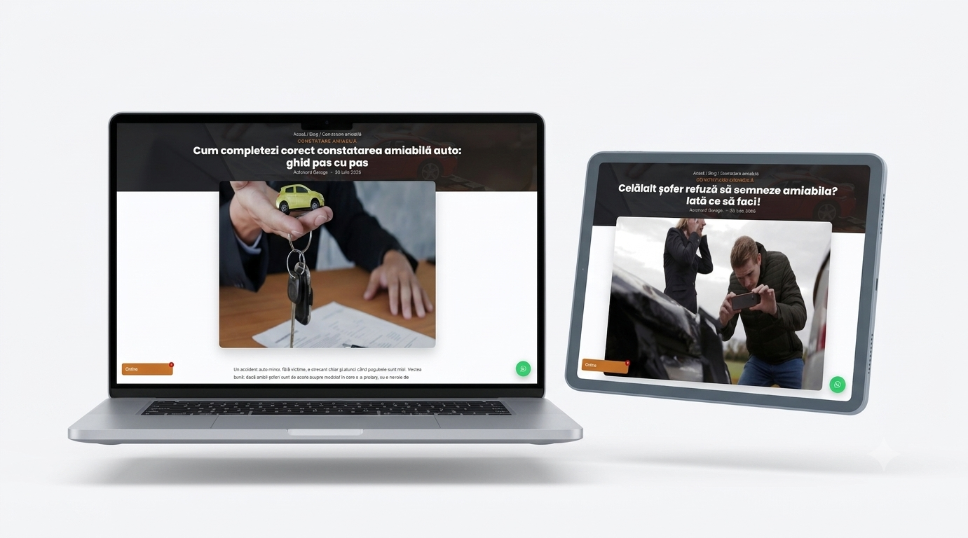 Autonord Garage — two blog article pages mock-up on laptop and tablet