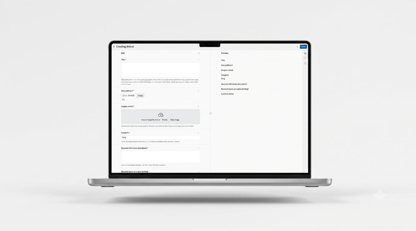 Autonord Garage — custom blog admin panel mock-up on laptop