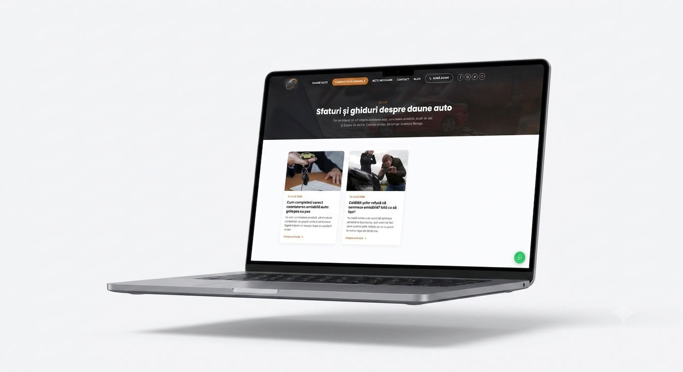 Autonord Garage — blog listing page mock-up on laptop