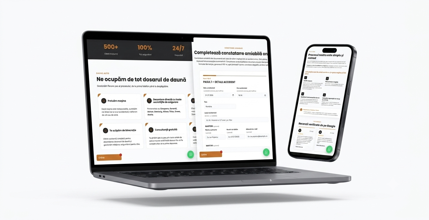Autonord Garage — services, interactive form and reviews mock-up on laptop and phone