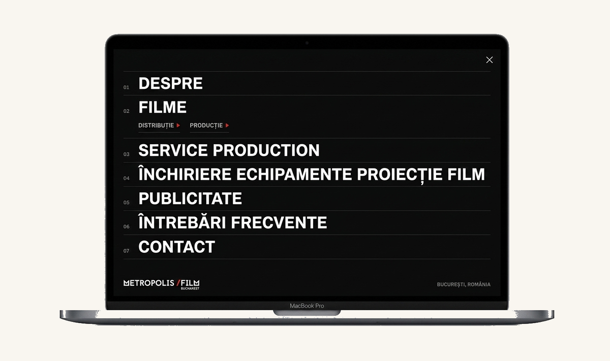 Metropolis Film — full-screen mobile navigation menu